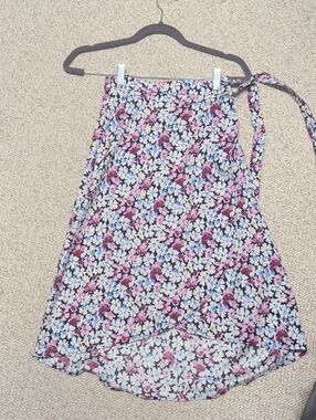 LOFT Pink, Black & White Floral Wrap Skirt